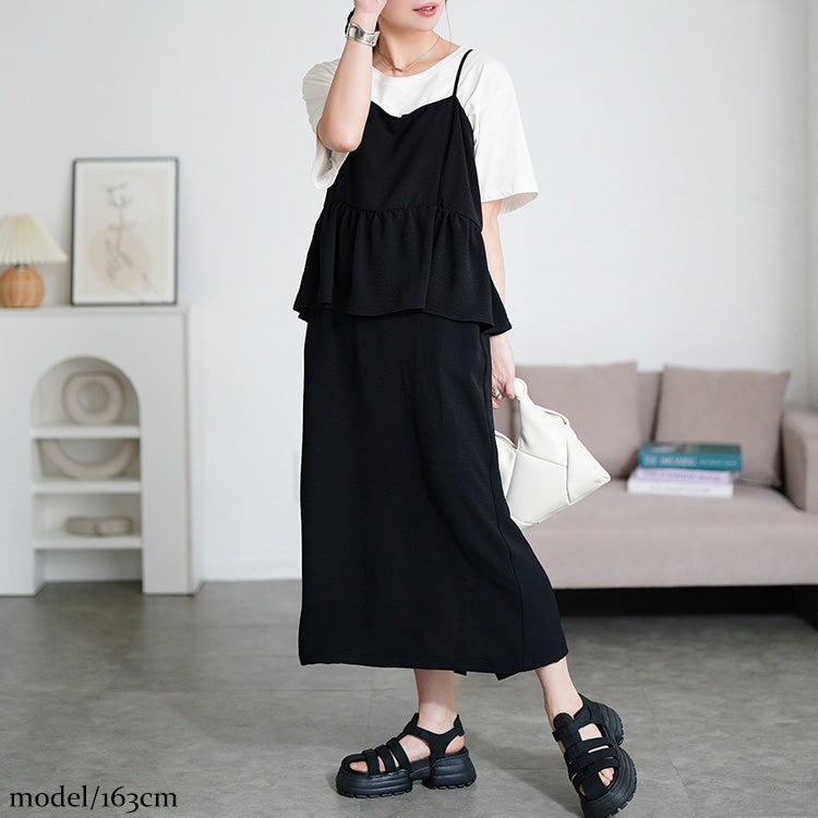 大きいサイズ レディース 冷感ペプラムビスチェワンピース