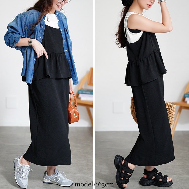 大きいサイズ レディース 冷感ペプラムビスチェワンピース