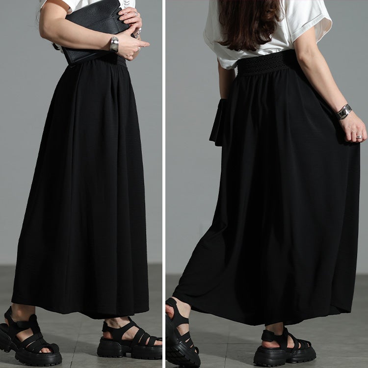 大きいサイズ レディース 冷感デザインウエストワイドフレアパンツ