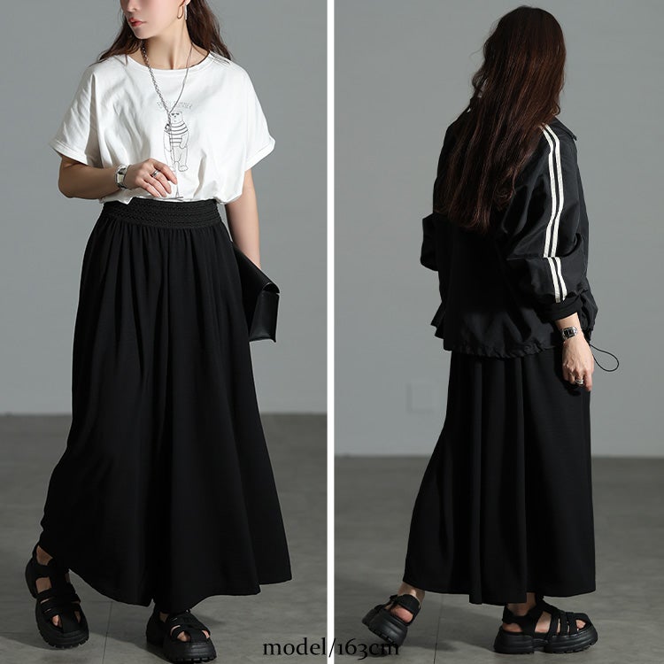 大きいサイズ レディース 冷感デザインウエストワイドフレアパンツ