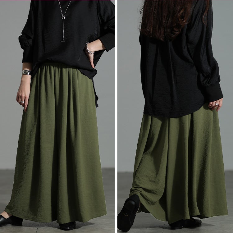 大きいサイズ レディース 冷感デザインウエストワイドフレアパンツ