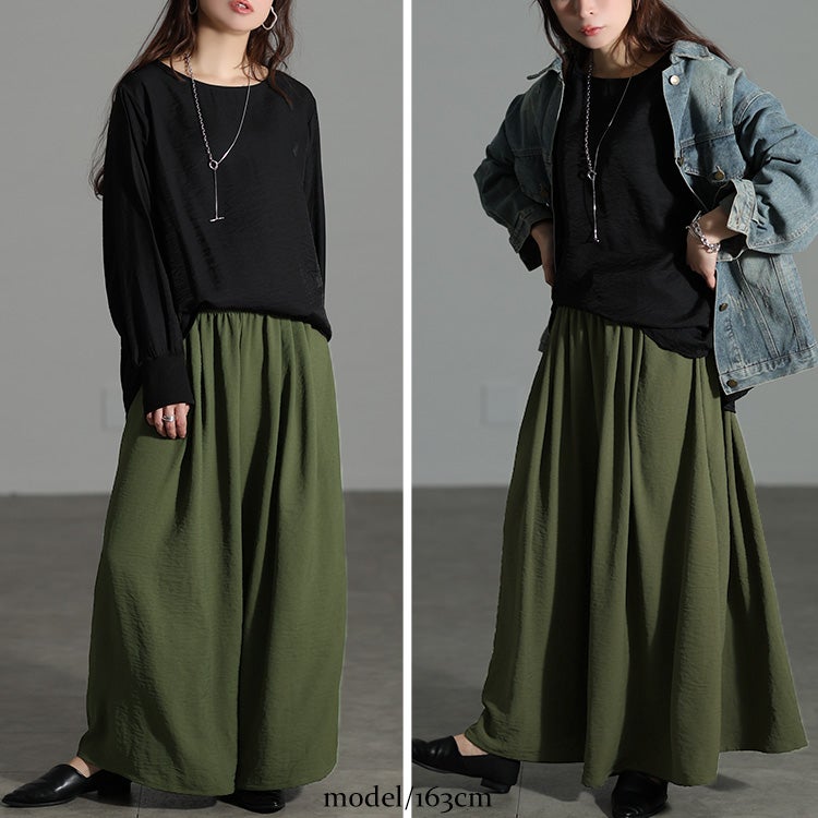 大きいサイズ レディース 冷感デザインウエストワイドフレアパンツ