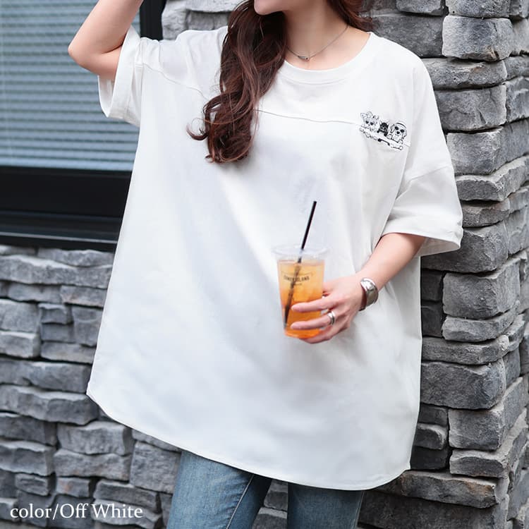 大きいサイズ レディース アニマルプリントコットンTシャツ オフ