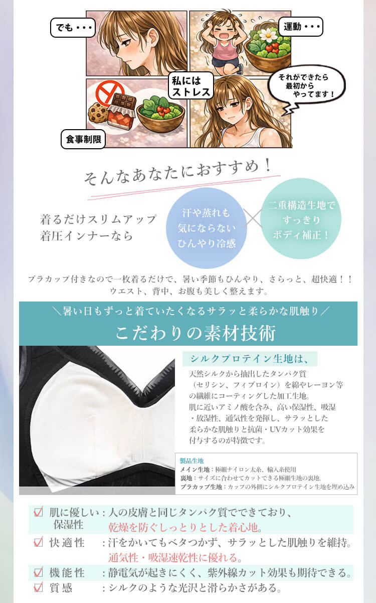 大きいサイズ レディース ブラカップ付き冷感メッシュインナー