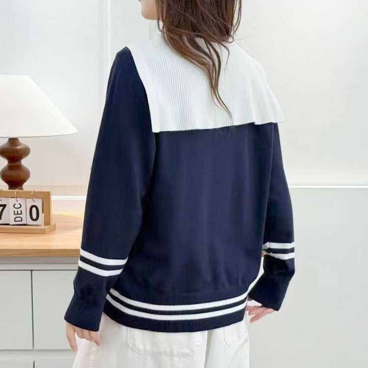 大きいサイズ レディース セーラーカラー重ね着風カーディガン
