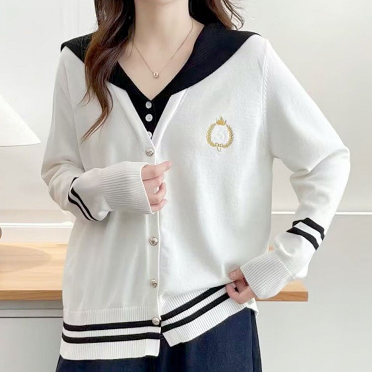 大きいサイズ レディース セーラーカラー重ね着風カーディガン