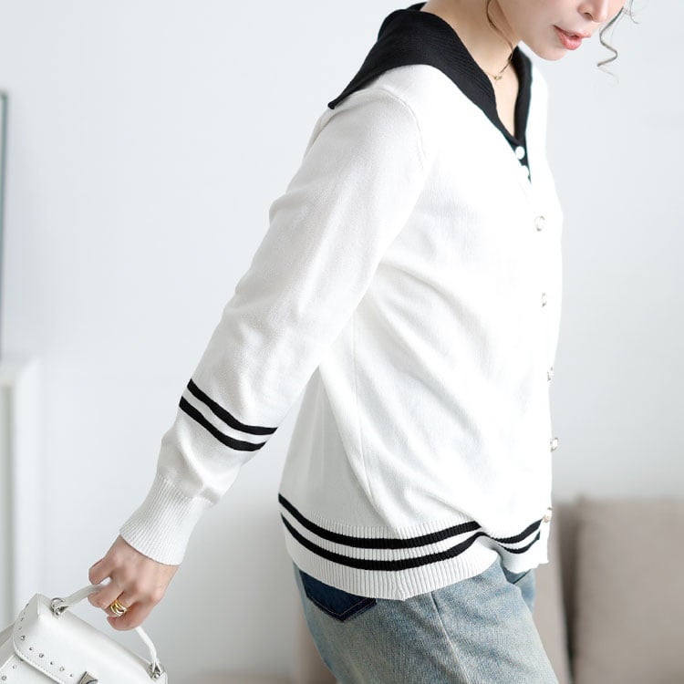 大きいサイズ レディース セーラーカラー重ね着風カーディガン