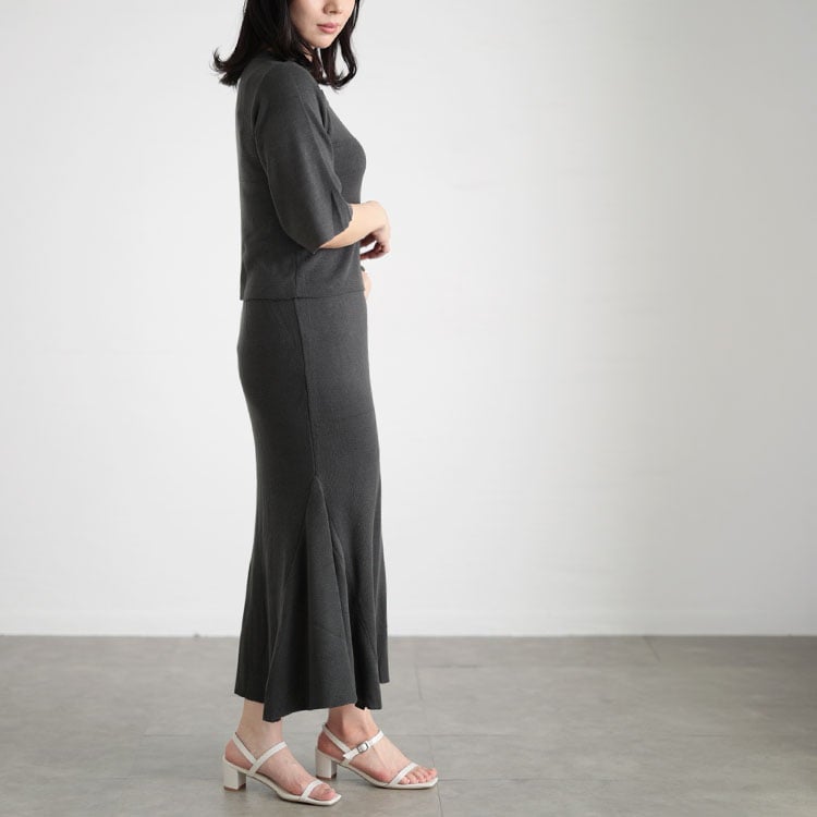 大きいサイズ レディース ニットトップス＆マーメイドラインスカートセットアップ