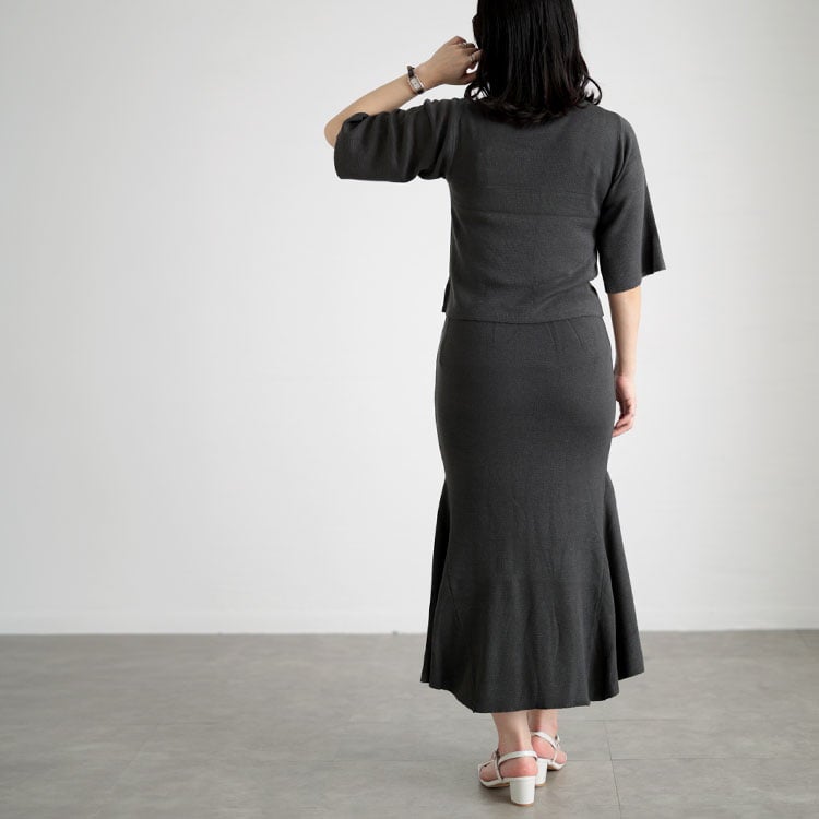 大きいサイズ レディース ニットトップス＆マーメイドラインスカートセットアップ