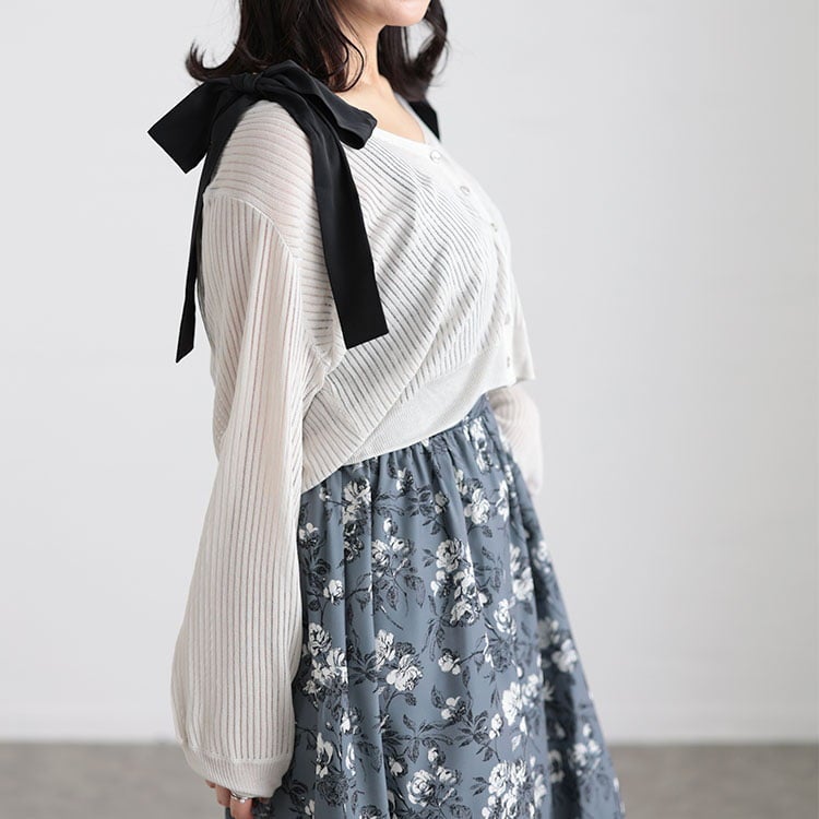 大きいサイズ レディース 透かしストライプカーディガン