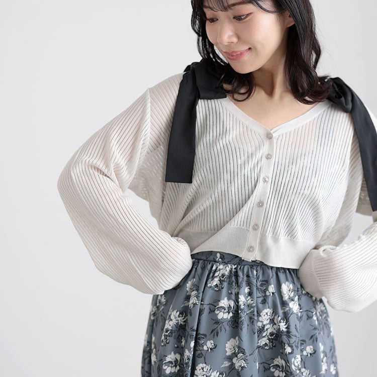 大きいサイズ レディース 透かしストライプカーディガン