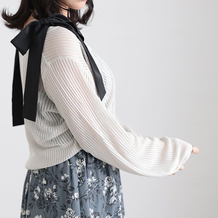 大きいサイズ レディース 透かしストライプカーディガン