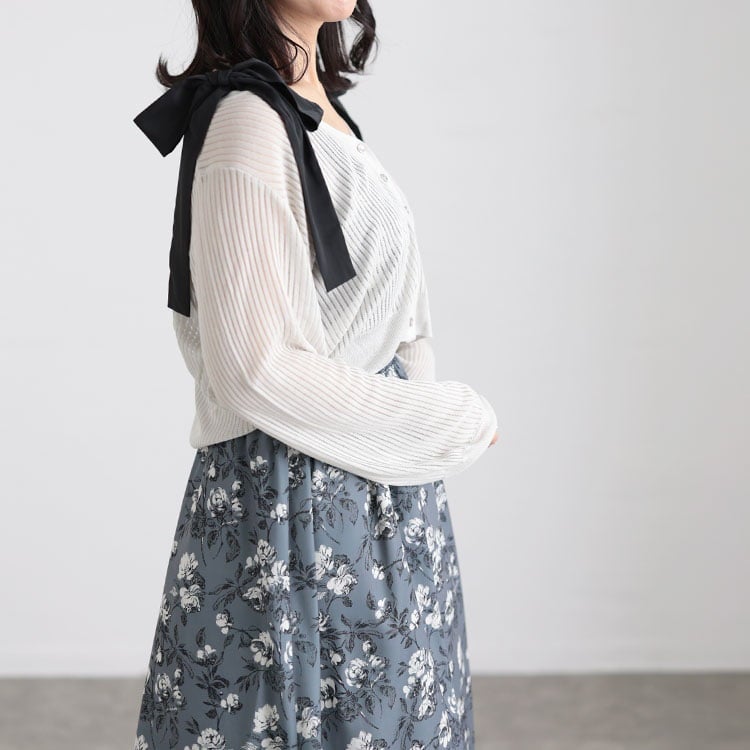 大きいサイズ レディース 透かしストライプカーディガン