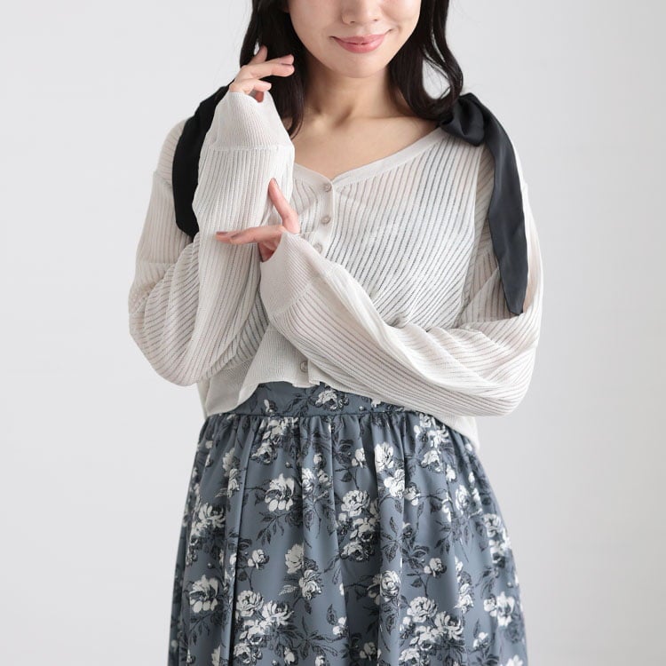 大きいサイズ レディース 透かしストライプカーディガン