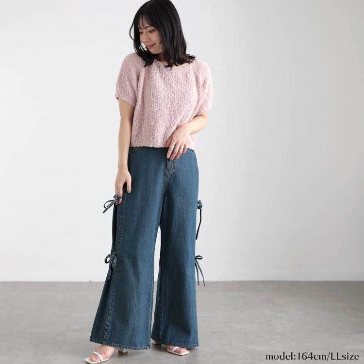 大きいサイズ レディース フェザーフリンジサマーニット