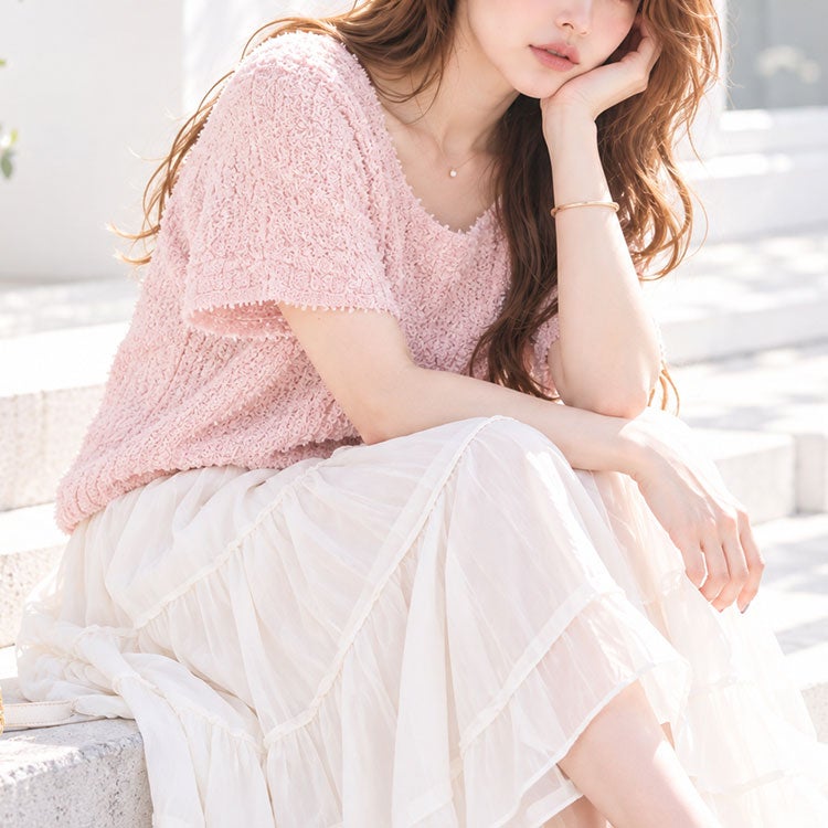 大きいサイズ レディース フェザーフリンジサマーニット