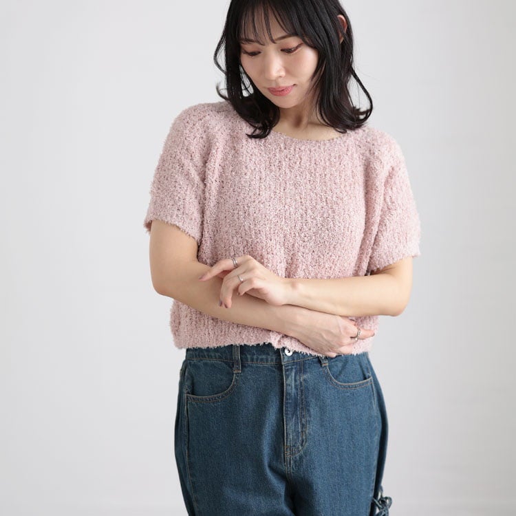 大きいサイズ レディース フェザーフリンジサマーニット