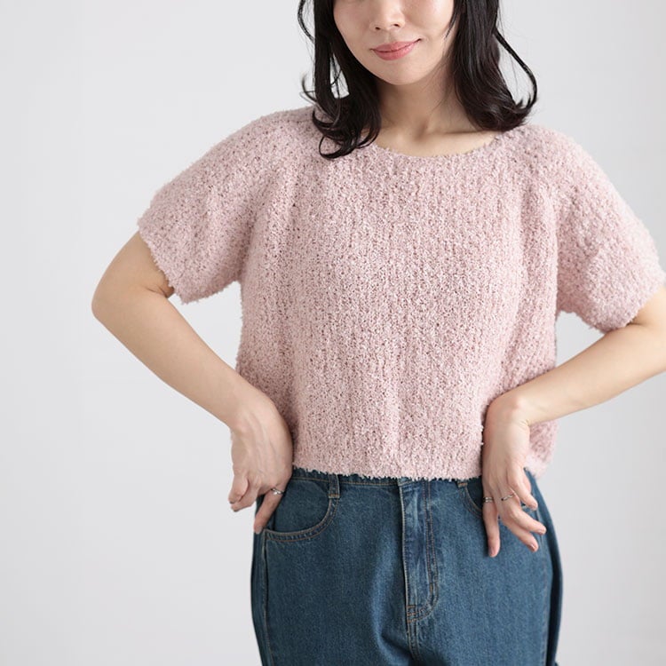 大きいサイズ レディース フェザーフリンジサマーニット ピンク