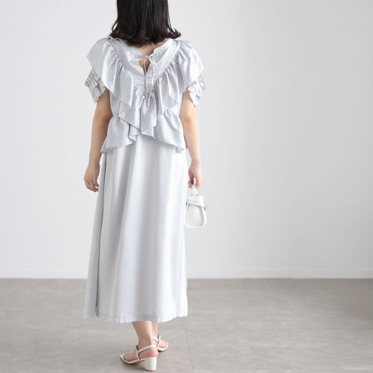 大きいサイズ レディース 前後2wayサテンフリルワンピース