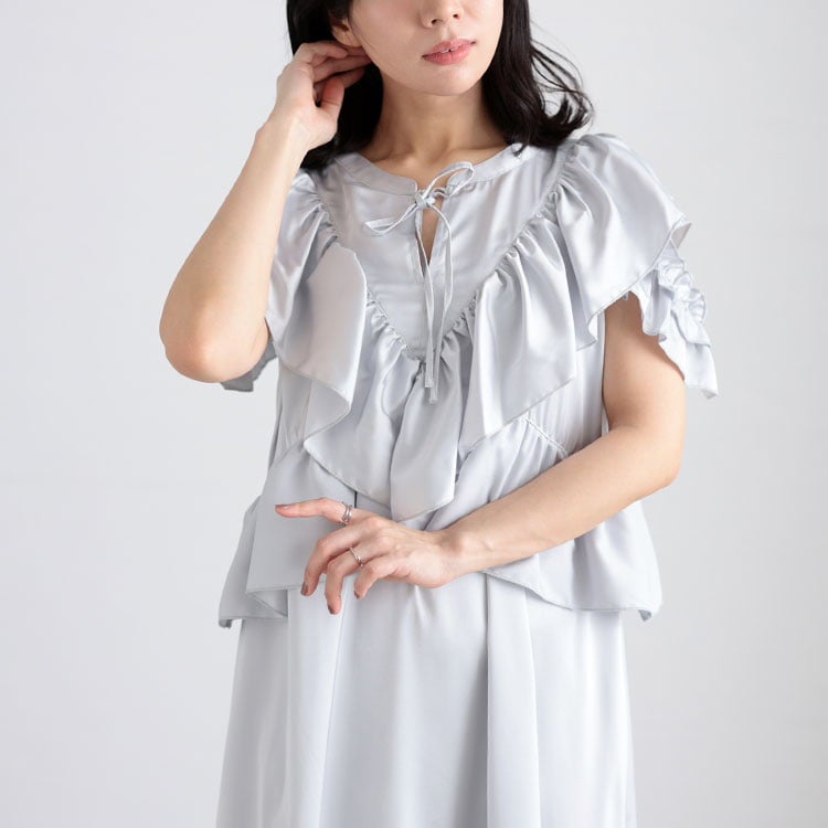 大きいサイズ レディース 前後2wayサテンフリルワンピース