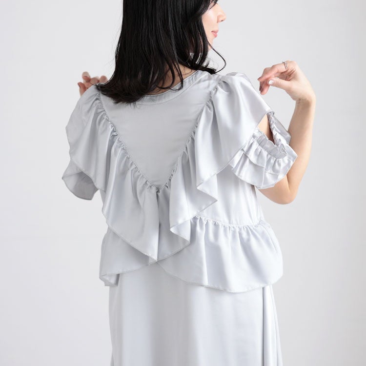 大きいサイズ レディース 前後2wayサテンフリルワンピース