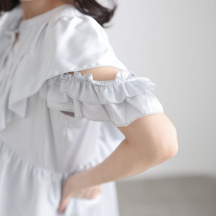 大きいサイズ レディース 前後2wayサテンフリルワンピース