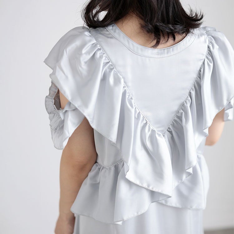 大きいサイズ レディース 前後2wayサテンフリルワンピース