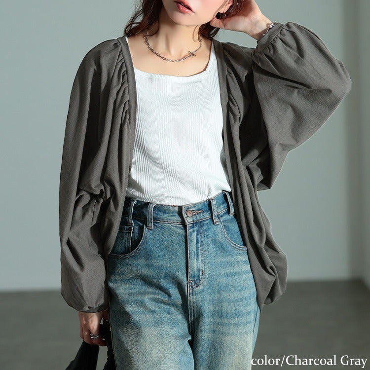 大きいサイズ レディース コットンドルマンボレロカーディガン チャコールグレー