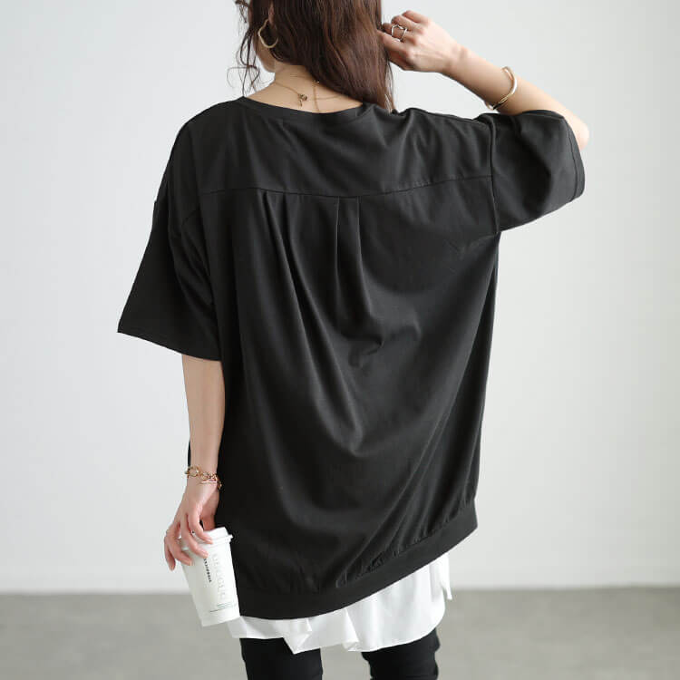 大きいサイズ レディース 冷感キーネック裾タックチュニック