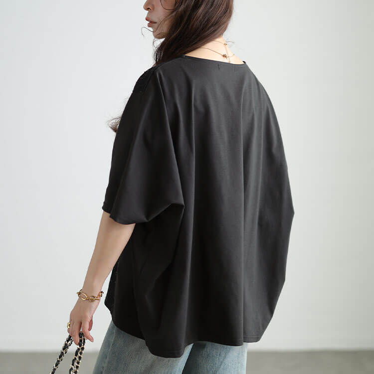 大きいサイズ レディース スパンコールレース切り替えプルオーバー