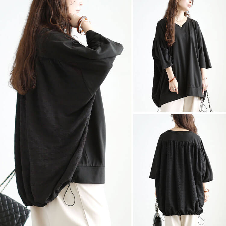 大きいサイズ レディース 後ろ異素材切り替えドルマンチュニック