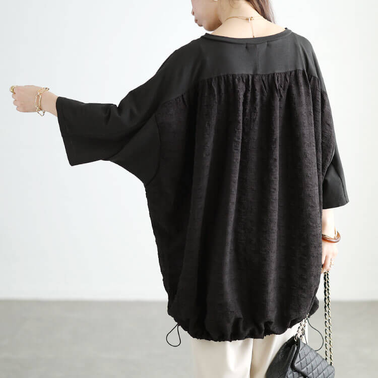 大きいサイズ レディース 後ろ異素材切り替えドルマンチュニック