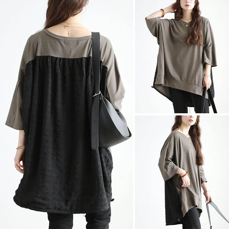大きいサイズ レディース 後ろ異素材切り替えドルマンチュニック
