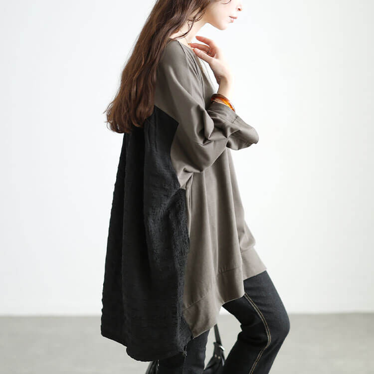 大きいサイズ レディース 後ろ異素材切り替えドルマンチュニック