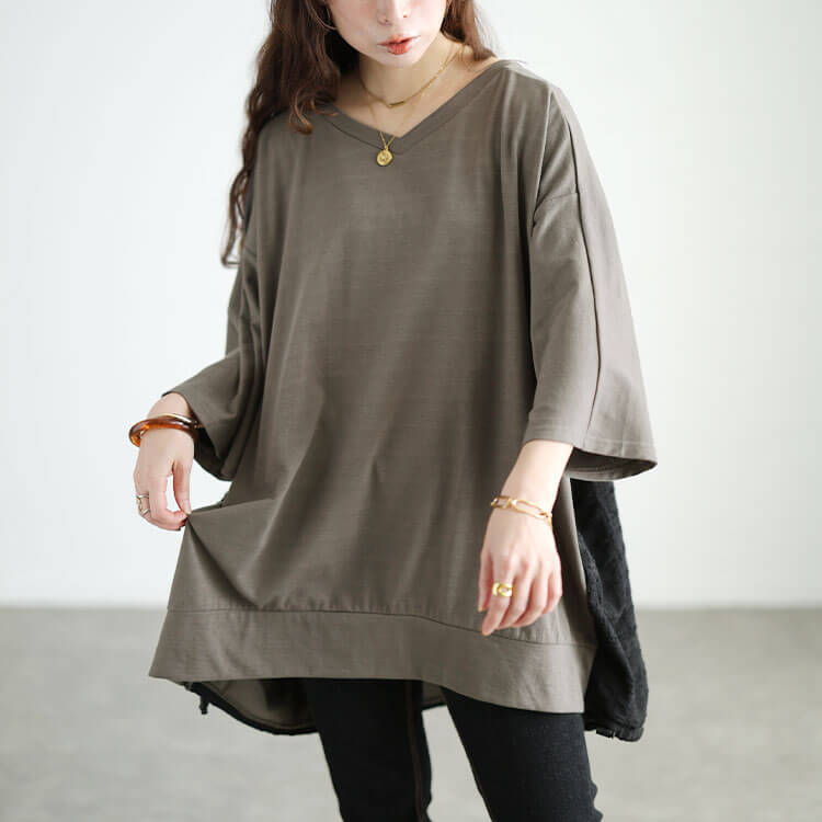 大きいサイズ レディース 後ろ異素材切り替えドルマンチュニック