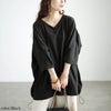 大きいサイズ レディース 後ろ異素材切り替えドルマンチュニック ブラック