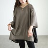 大きいサイズ レディース 後ろ異素材切り替えドルマンチュニック チャコール