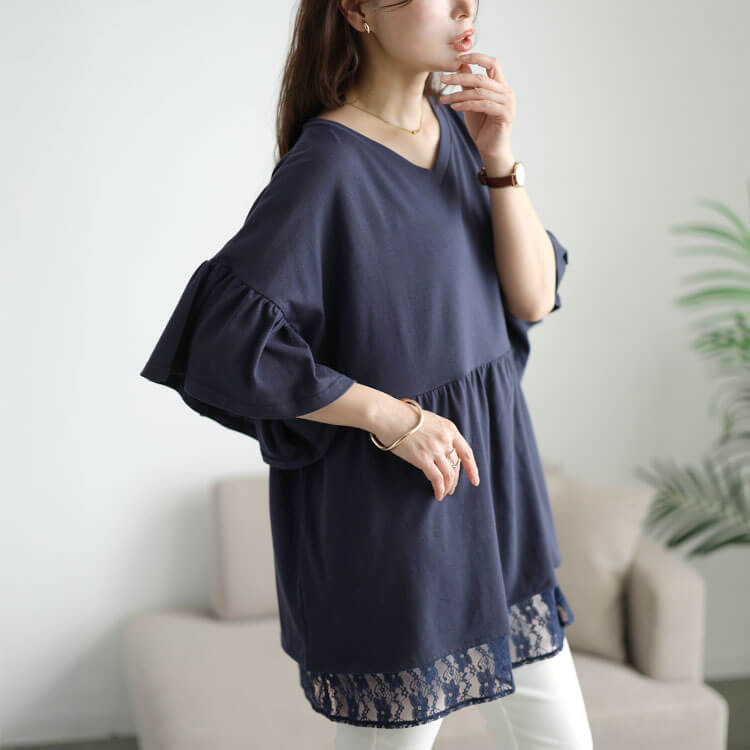 大きいサイズ レディース レースレイヤードペプラムチュニック