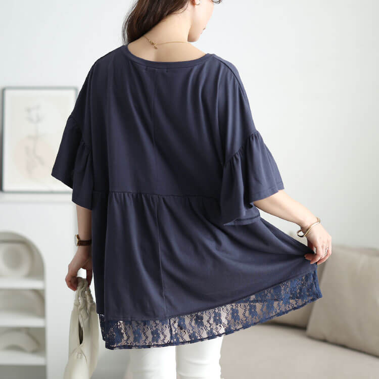 大きいサイズ レディース レースレイヤードペプラムチュニック