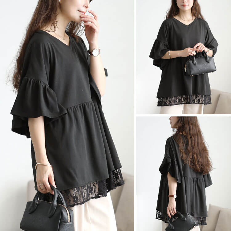 大きいサイズ レディース レースレイヤードペプラムチュニック
