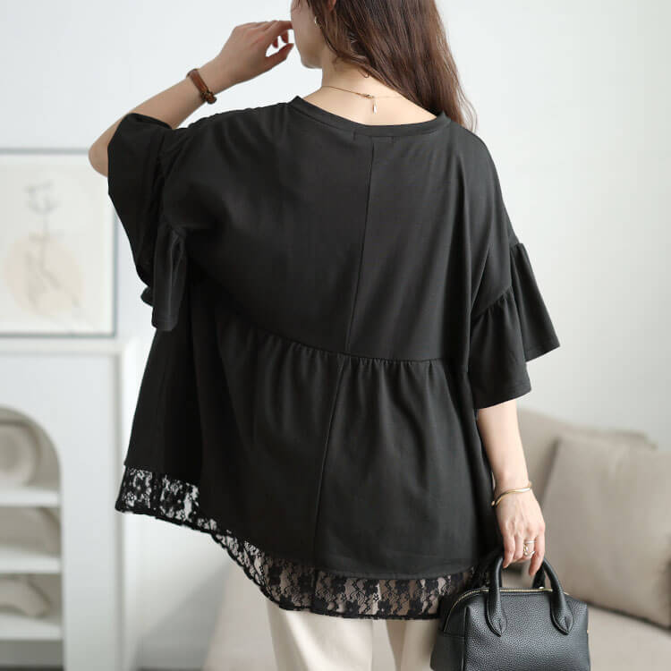 大きいサイズ レディース レースレイヤードペプラムチュニック