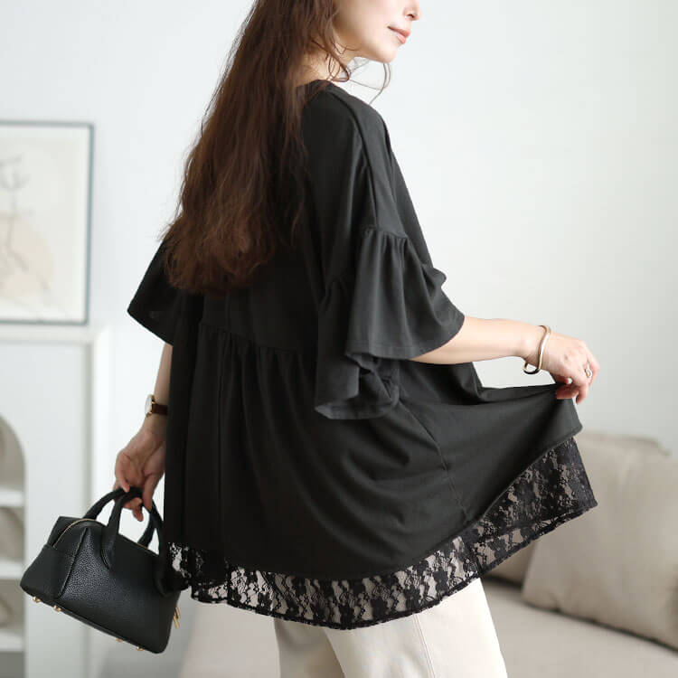 大きいサイズ レディース レースレイヤードペプラムチュニック