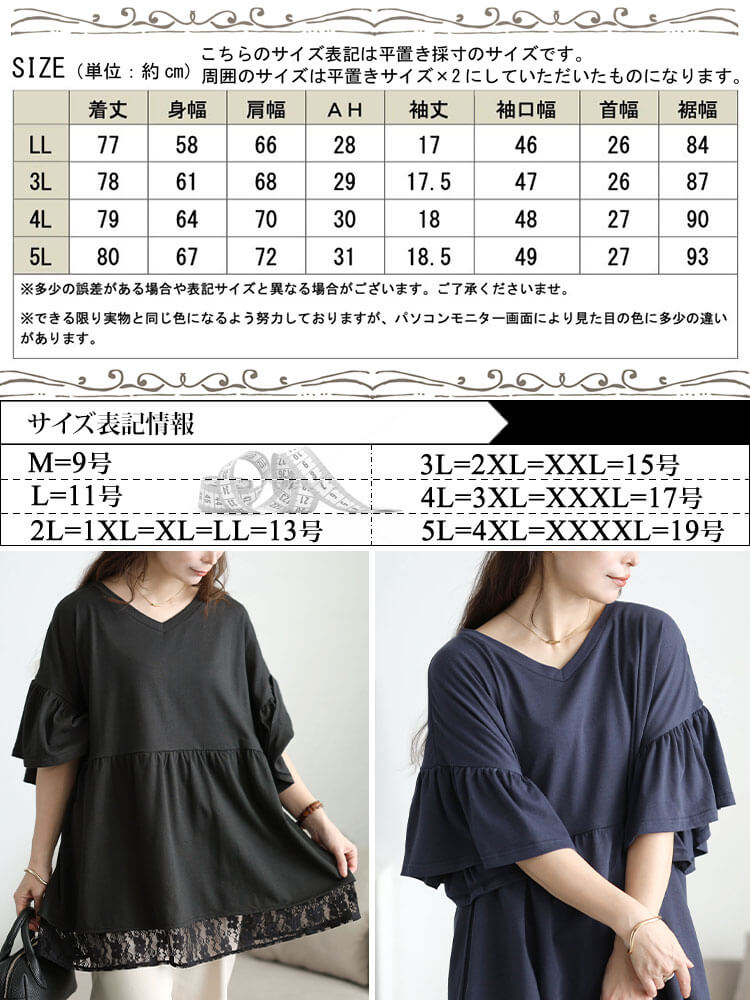 大きいサイズ レディース レースレイヤードペプラムチュニック