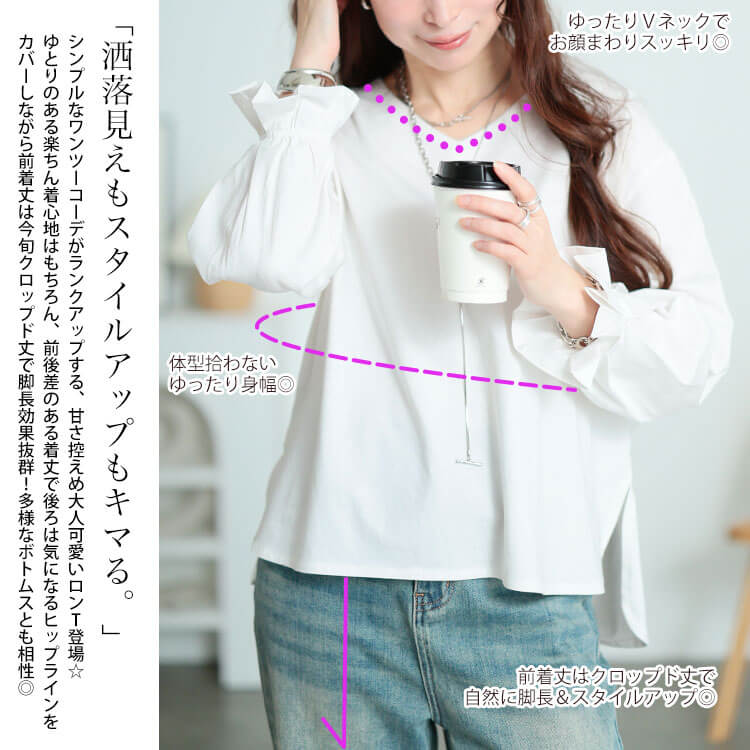 大きいサイズ レディース キャンディスリーブVネックコットンプルオーバー