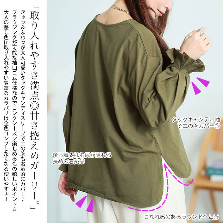 大きいサイズ レディース キャンディスリーブVネックコットンプルオーバー