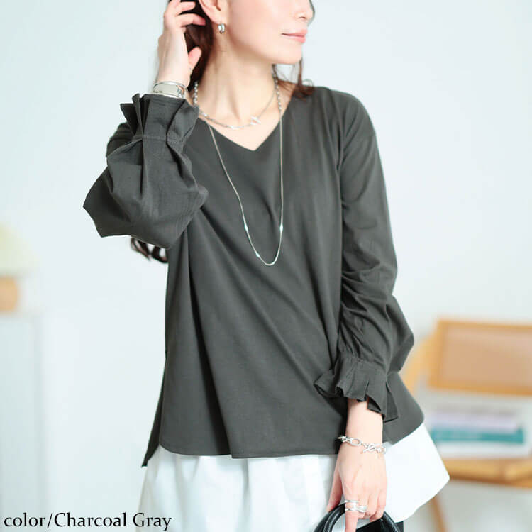 大きいサイズ レディース キャンディスリーブVネックコットンプルオーバー