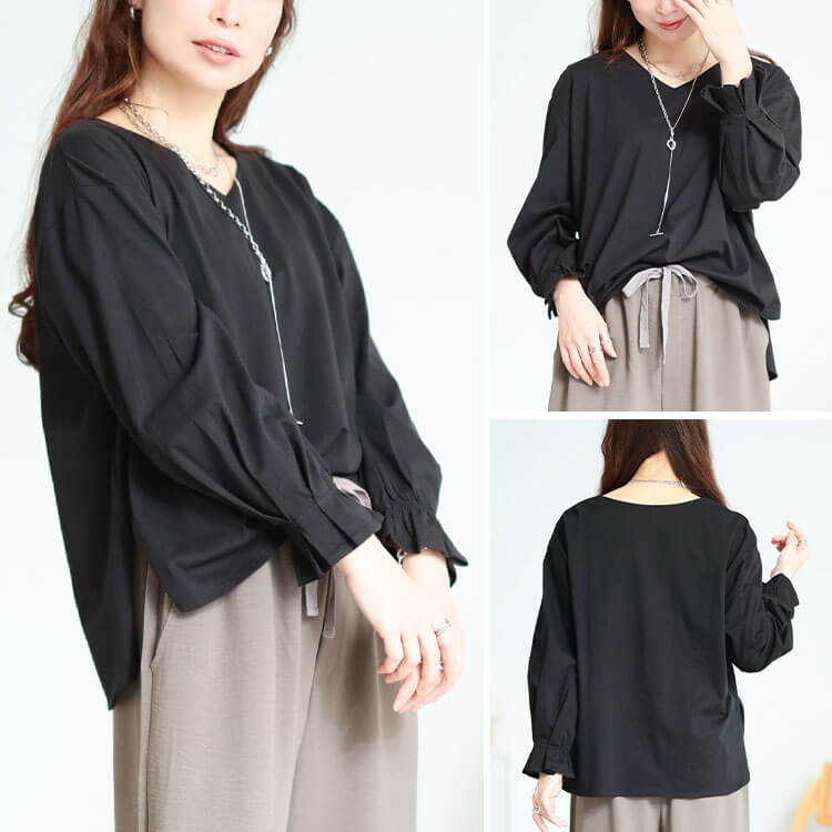 大きいサイズ レディース キャンディスリーブVネックコットンプルオーバー