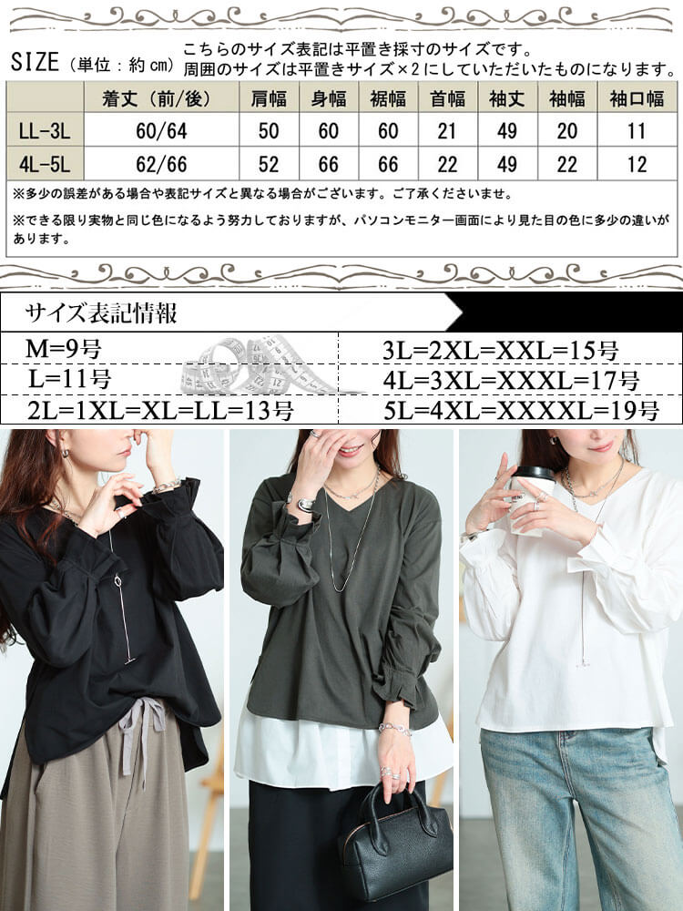 大きいサイズ レディース キャンディスリーブVネックコットンプルオーバー