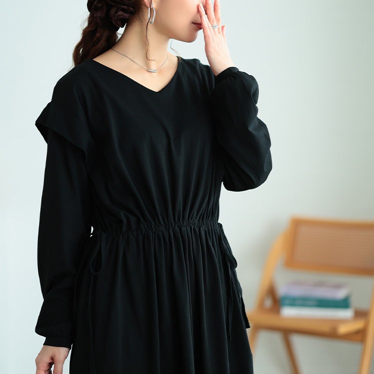 大きいサイズ レディース タックショルダーコットンワンピース