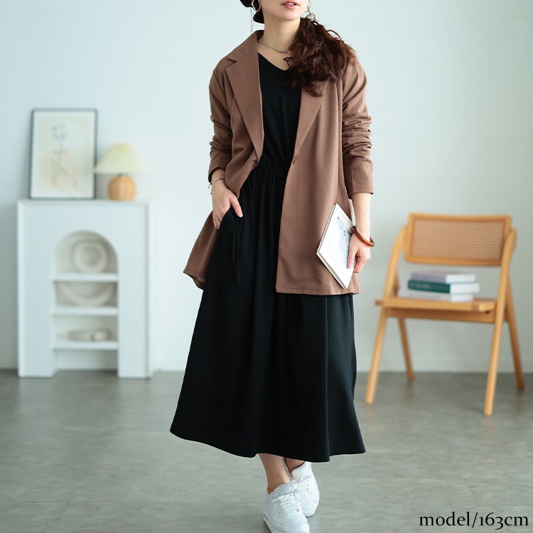 大きいサイズ レディース タックショルダーコットンワンピース